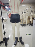 VacationGrabs American Retro Motorcycle Style Faux Leather Low Rise Shorts Lace-Up Side Detail Mini Hot Pants Gothic Punk Streetwear