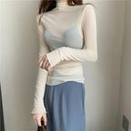 Floral Lace Layering Shirt Long Sleeve See Thru Mesh