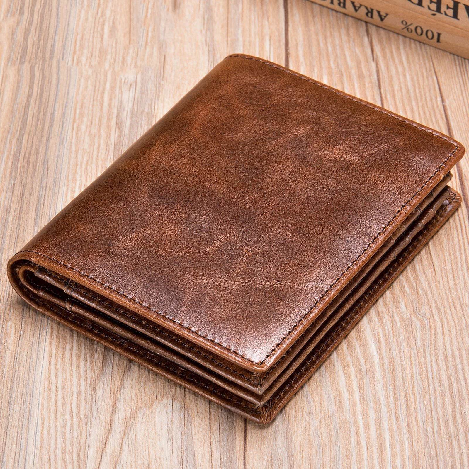 RFID Genuine Leather Travel Wallet Business Card Clip Short Purse Wallet - VacationGrabs