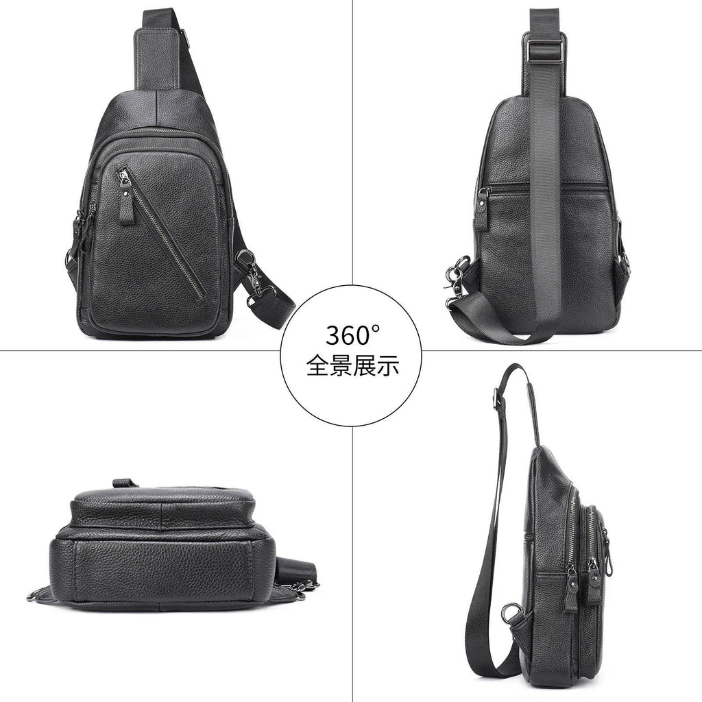 Man's Sling Bag Genuine Leather Chest Bag Crossbody for Gym - VacationGrabs