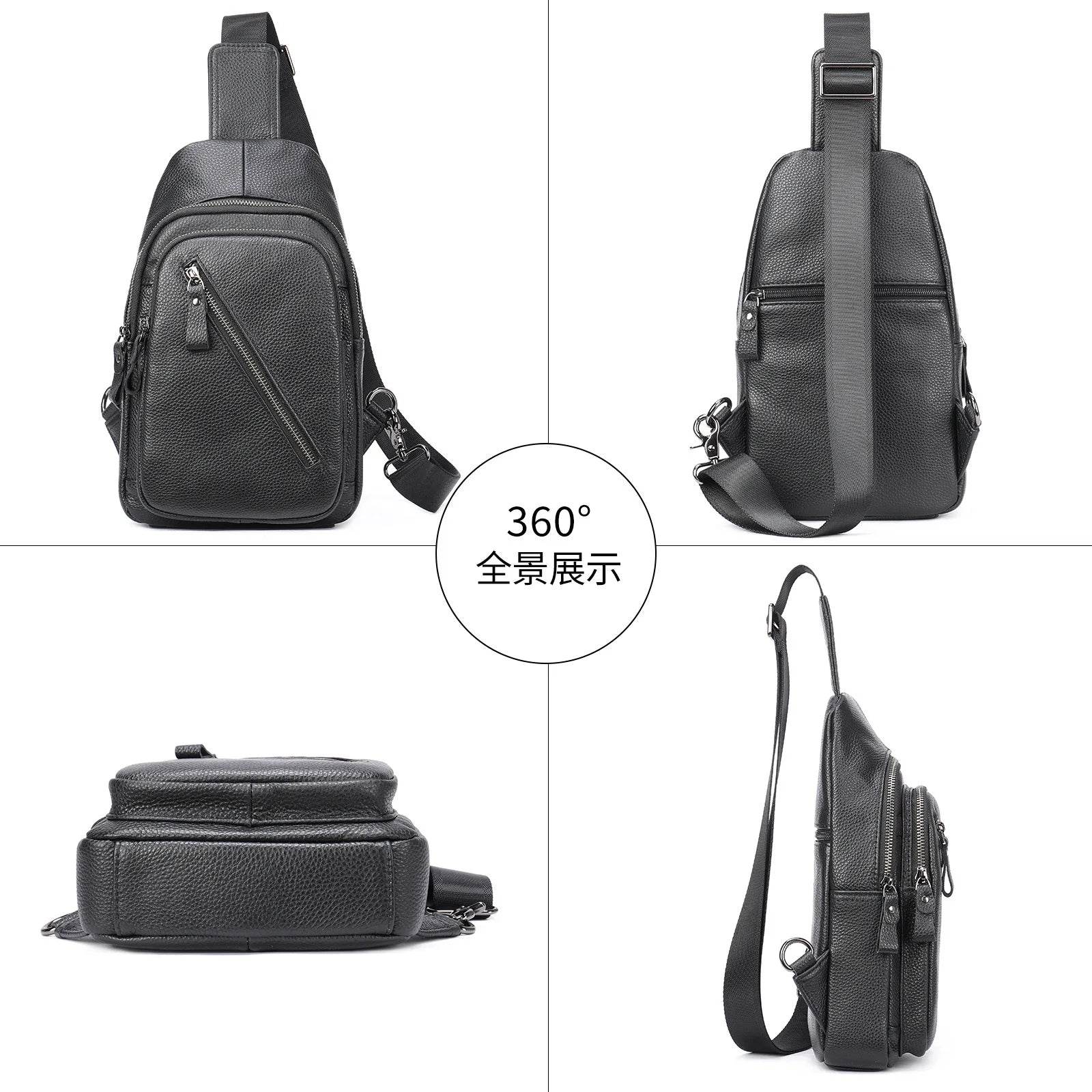 Man's Sling Bag Genuine Leather Chest Bag Crossbody for Gym - VacationGrabs