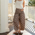 VacationGrabs Women High Waist Polka Dot Wide Leg Cropped Pants Seam Detail Loose Straight Leg Ankle Trousers Vintage CasualStreetwear