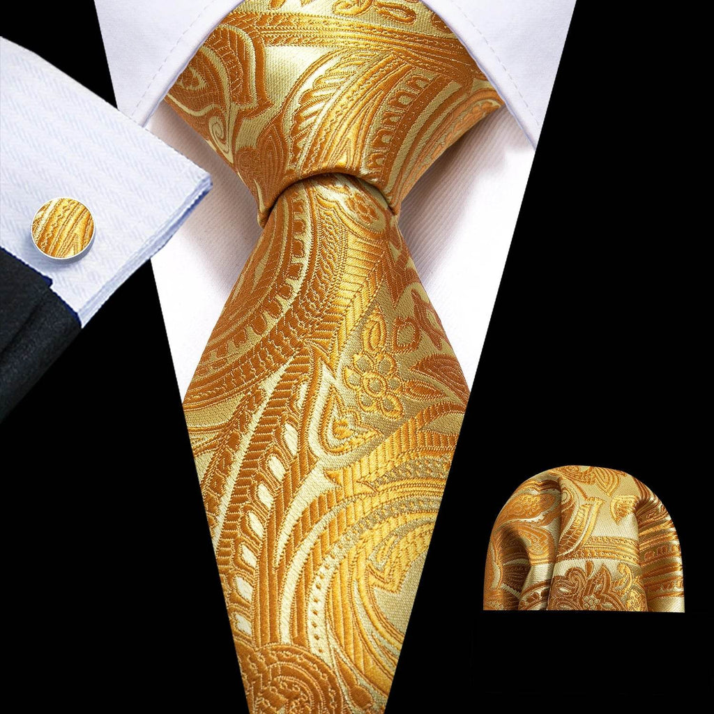 Gold & Beige Silk Tie Set for Men - VacationGrabs