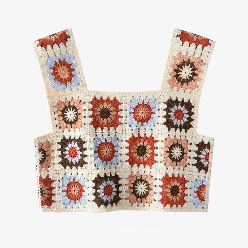 Granny Square Boho Crochet Knit Crop Top - VacationGrabs
