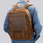 Retro Genuine Leather Double-Shoulder Backpack - European Retro Style