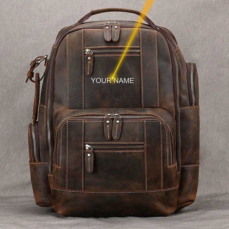 Vintage Crazy Horse Leather Backpack Men Travel Laptop School Bag - VacationGrabs