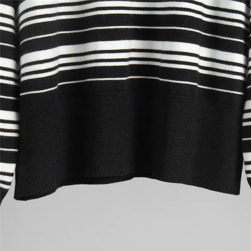 VacationGrabs Striped Sweater Women Long Sleeve Button Front Pullover Casual Crew Neck Tops Pullover Sweatshirt Fall Winter Outwear