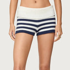 VacationGrabs Women Y2k Knit Mini Shorts Striped Foldover Low Waist Elastic Slim Fit Vintage Going Out Micro Bottom Streetwear