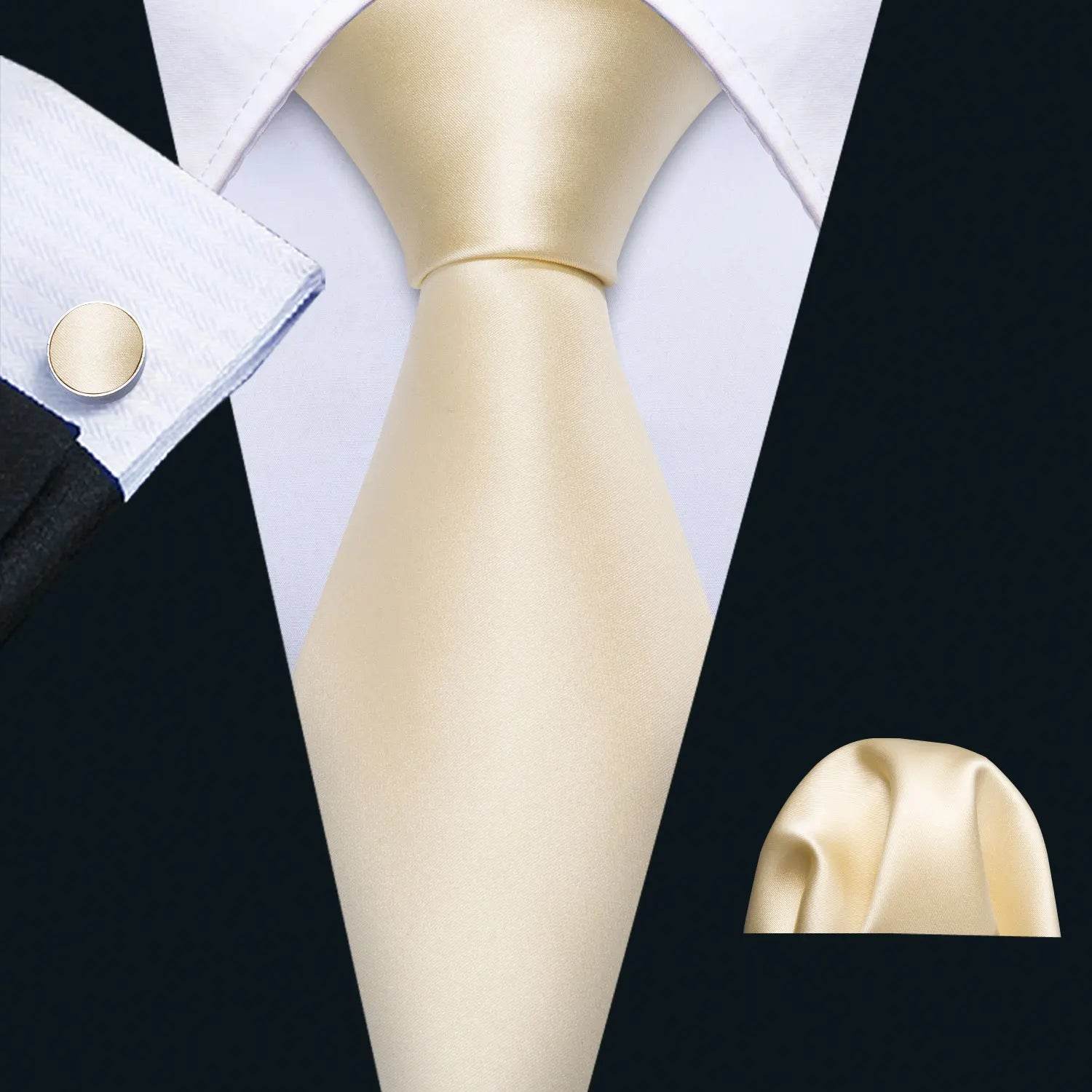 Gold & Beige Silk Tie Set for Men - VacationGrabs