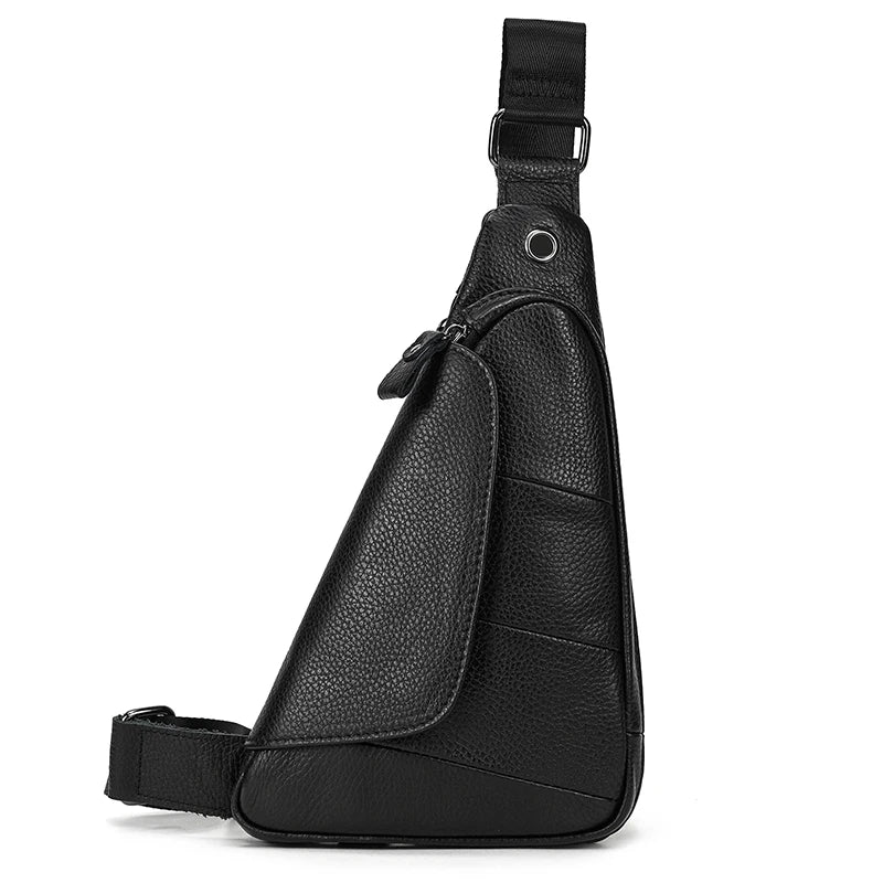 Men's Top Grade Cowhide Leather Crossbody Chest Bag Multi-Functional Shoulder Leisure Sports Casual Bag