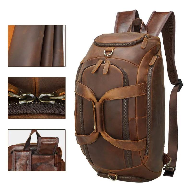Crazy Horse Leather Travel Handbag Sling Bag Overnight Duffle - VacationGrabs