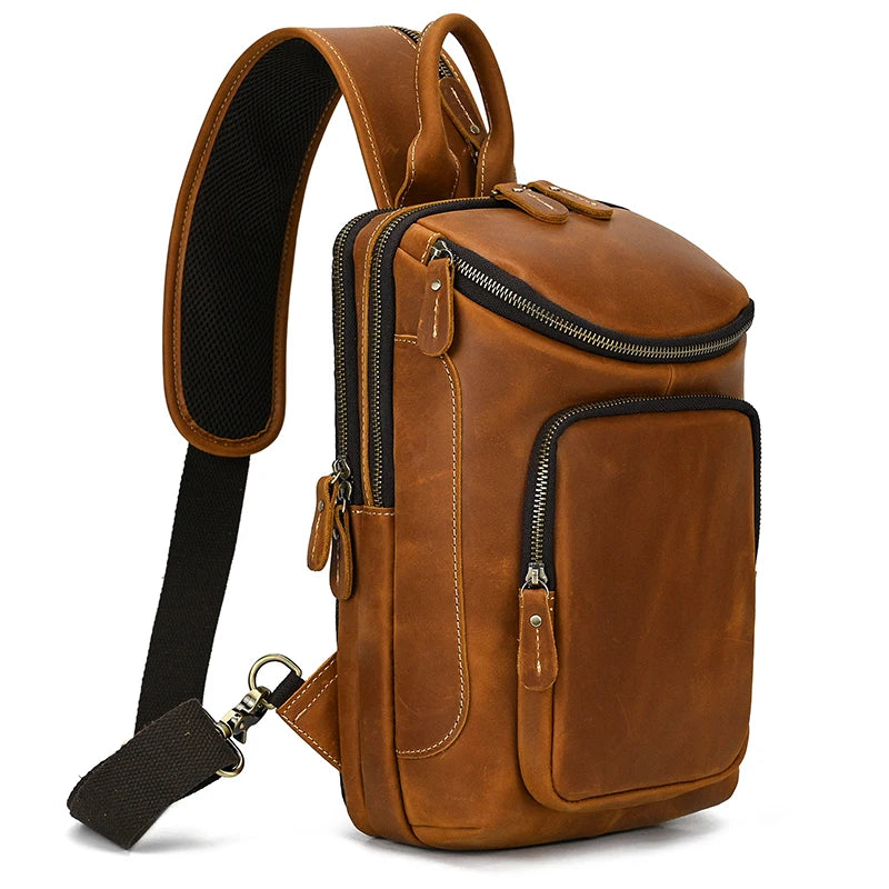 High Capacity Leather Chest Bag For Men Crossbody Bag Single Shoulder Bagpack Man Leather Travel Chest Bag Pack Genuine Leather