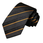 Black tie with orange stripes, perfect for formal events on how fold a pocket square