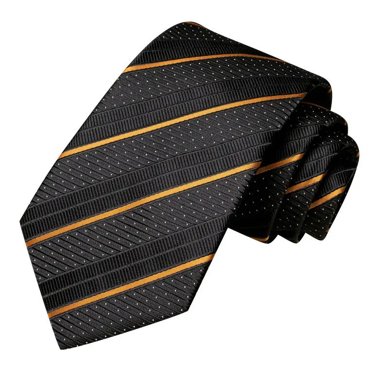 Black tie with orange stripes, perfect for formal events on how fold a pocket square