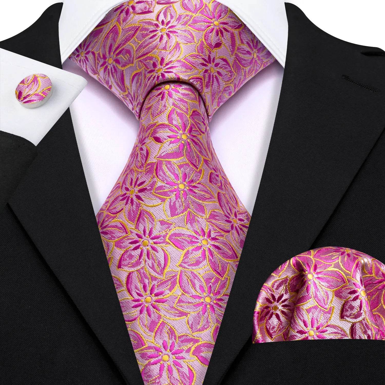 Floral Jacquard Silk Tie Set for Men - VacationGrabs
