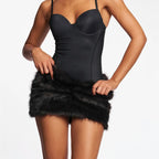 VacationGrabs Summer Fur Mini Skirt Elegant Lady Ruched Low Rise Bodycon Skirt Y2K Vintage Plush Pencil Skirt Chic Women Party Club