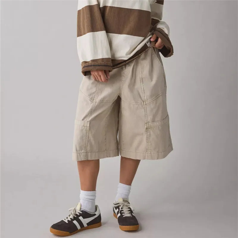 Women's beige cargo shorts, perfect for y2k fashion style