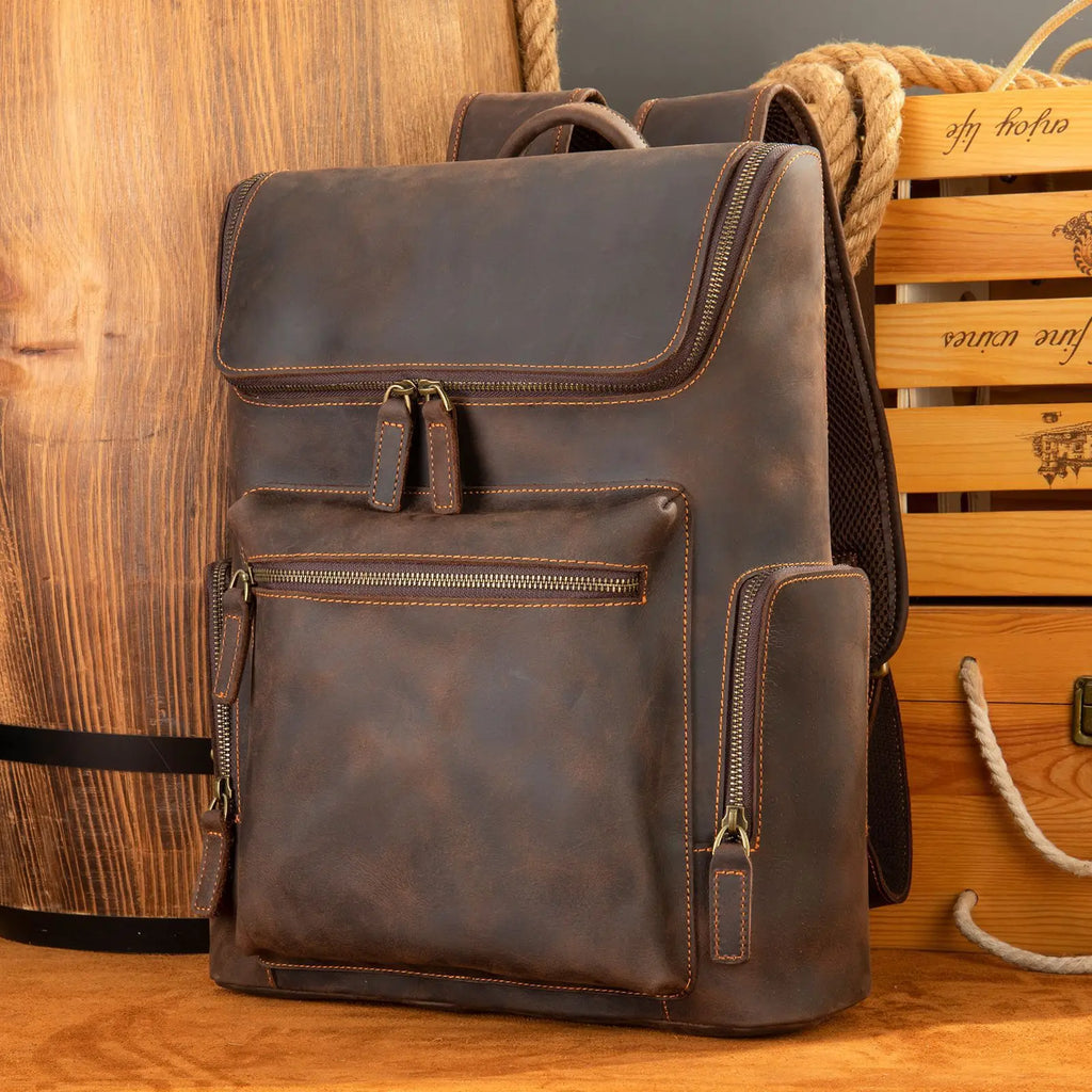 Retro Genuine Leather Double-Shoulder Backpack - European Retro Style