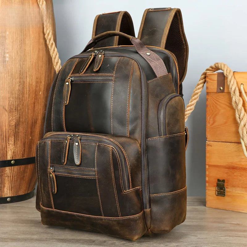 Sac à dos de voyage en cuir véritable pour homme avec compartiment ordinateur - Sac de créateur