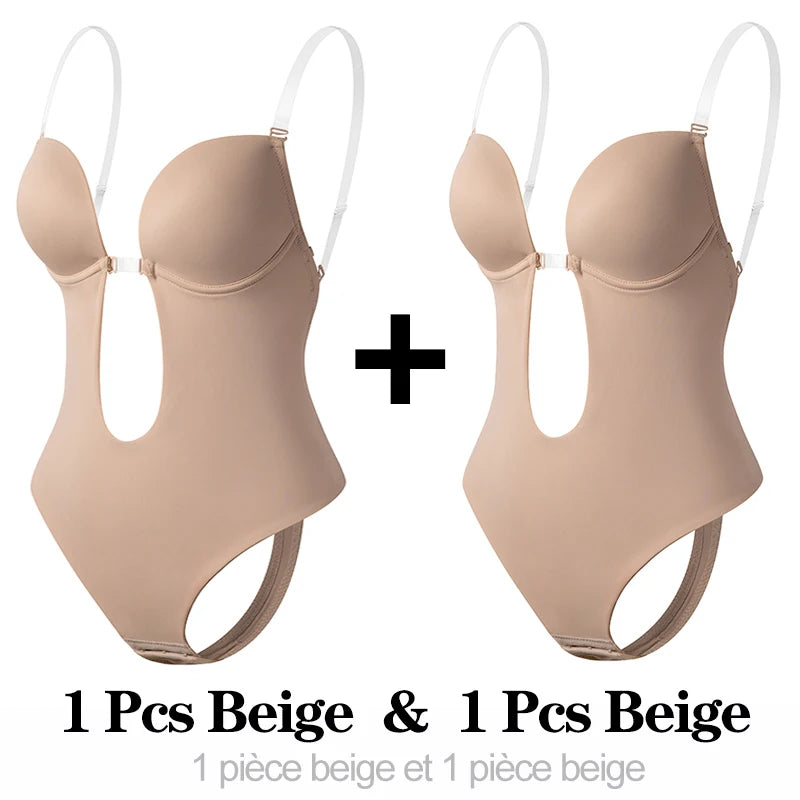 Backless Deep-V Shapewear Corset Bodysuit, Thong Back