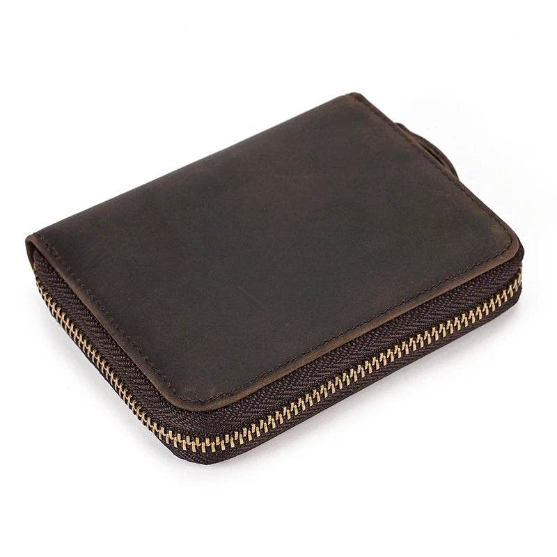 Crazy Horse Leather Wallet Men Women Coin Purse with Zipper - VacationGrabs