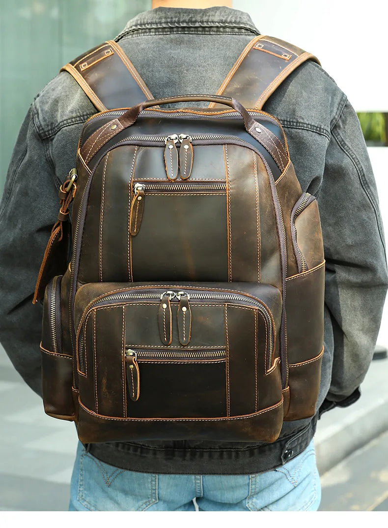 Sac à dos de voyage en cuir véritable pour homme avec compartiment ordinateur - Sac de créateur