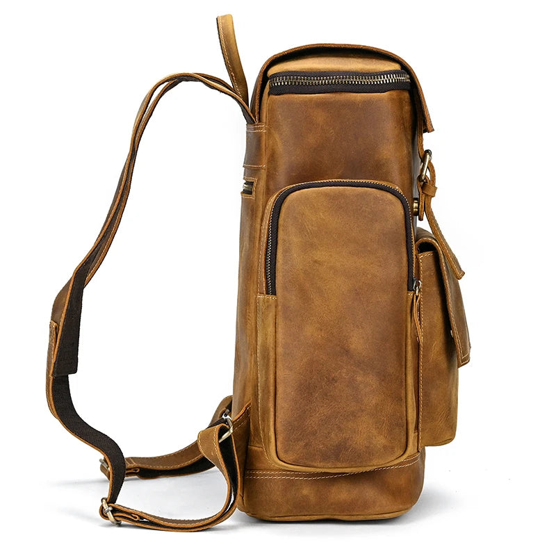 Retro Leather Backpack 15.6" Leather Laptop Daypack for Men