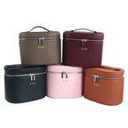 Five cosmetic bags in different colors with 'Lisa' branding on a white background
