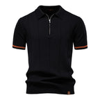 Men's Sport Zip Polo Shirt – Solid Color, Short Sleeve