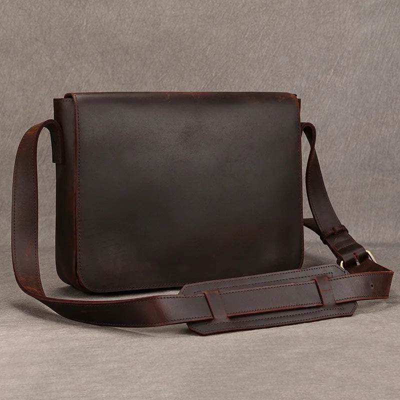 Retro Genuine Leather Laptop Shoulder Bag Business Messenger Bag - VacationGrabs