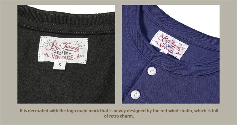 Red Tornado Short Sleeve Henley T-Shirt Heavyweight Cotton Every Day Tee Amekaji