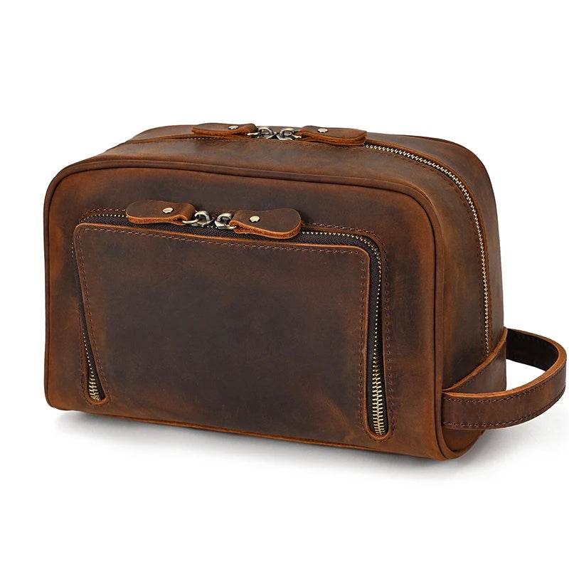 Crazy Horse Genuine Leather Small Travel Toiletry Bag - VacationGrabs