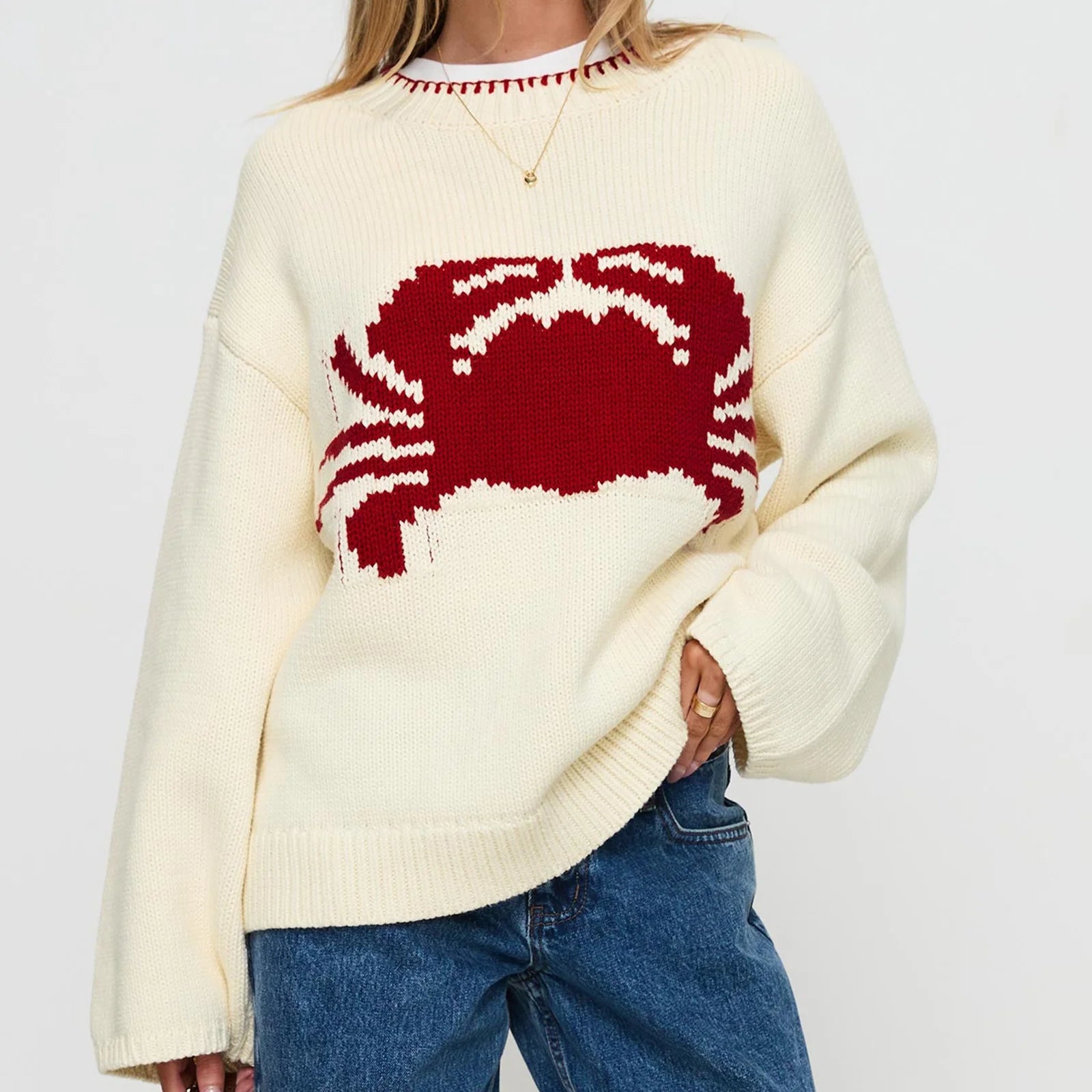 VacationGrabs Women Y2K Graphic Sweater top Cute Print Long Sleeve Knit Pullover Preppy Fall Winter Y2K Aesthetic Streetwear