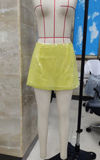 VacationGrabs Women Sexy Sequin Mini Skirts Club High Waist A-Line Mesh Short Skirt Trendy Sparkly Bodycon Skirts Party Wear