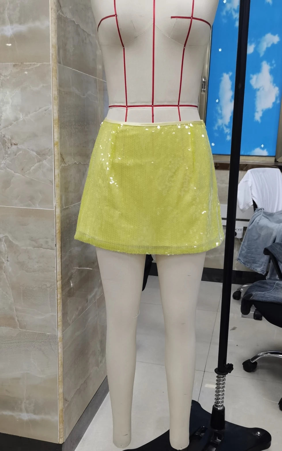 VacationGrabs Women Sexy Sequin Mini Skirts Club High Waist A-Line Mesh Short Skirt Trendy Sparkly Bodycon Skirts Party Wear