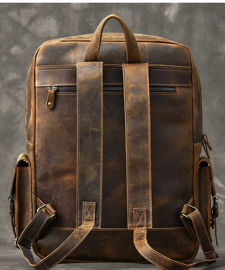Men's Vintage Crazy Horse Leather Backpack, 17" Laptop Bag