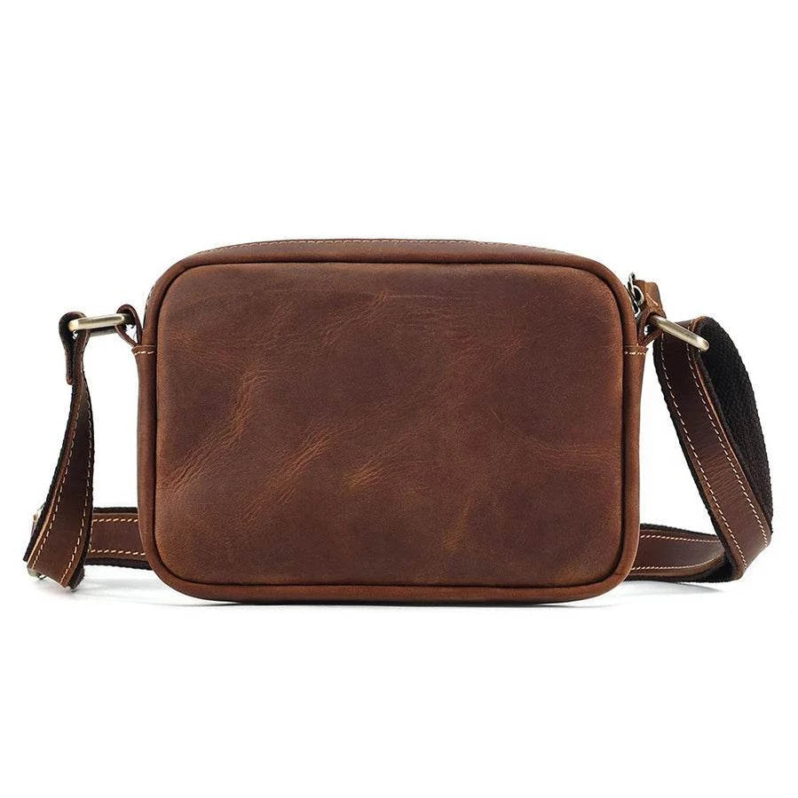 Crazy Horse Leather Messenger Bag Crossbody Shoulder Bag for Men - VacationGrabs