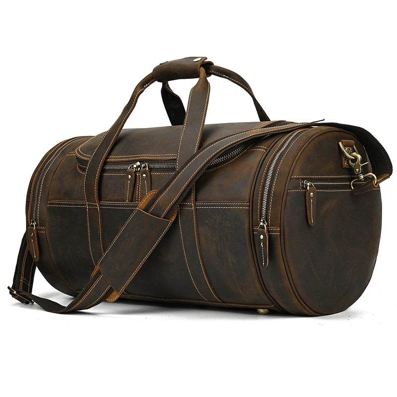 Genuine Leather Men’s Travel Bag Cowhide Shoulder Hand Luggage - VacationGrabs