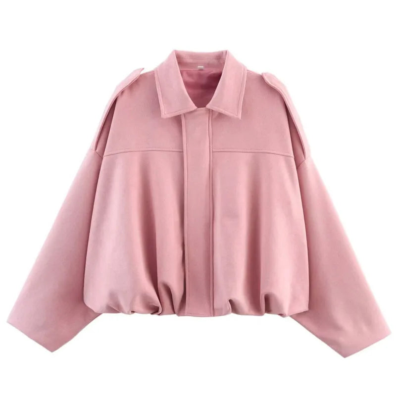 Women's Batwing Sleeve Zip-Up Jacket, Loose Fit Short Coat