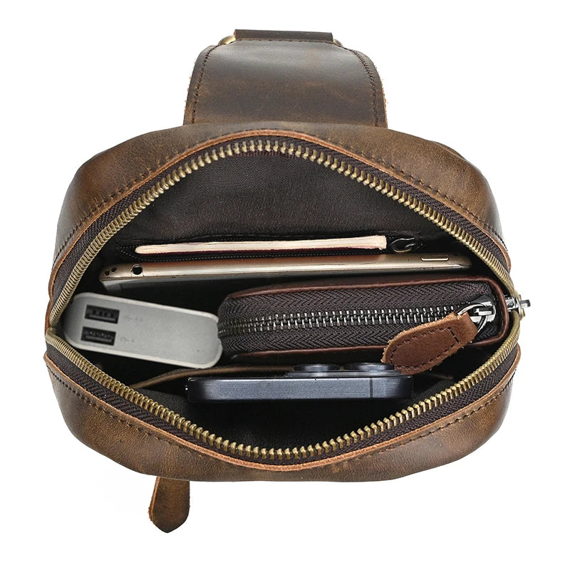 Casual Leather Chest Bag Retro Men's Chest Packs Single Shoulder Bag Crossbody Sling Bag for men chest bag male outdoor bag