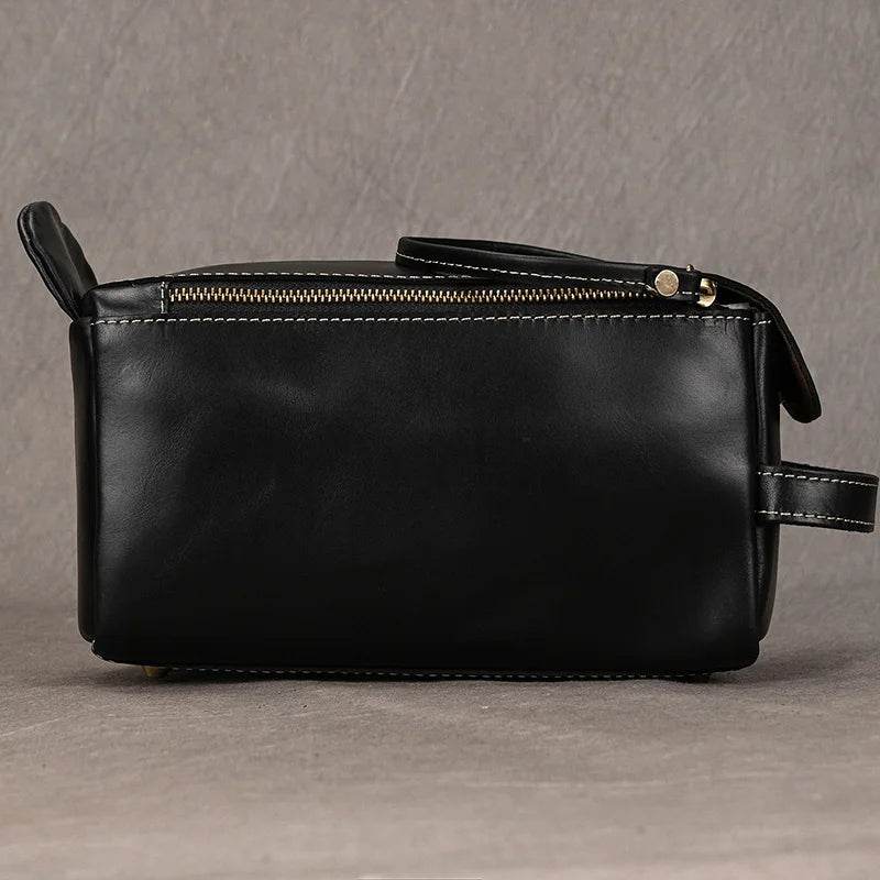 Black Genuine Leather Cosmetic & Storage Bag for Men & Women - VacationGrabs