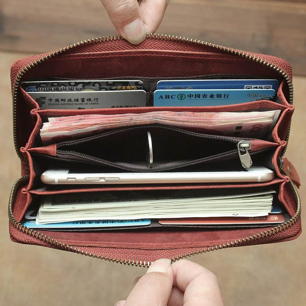 Luxury Men’s Leather Clutch Wallet Embossing Cowhide Long Purses - VacationGrabs