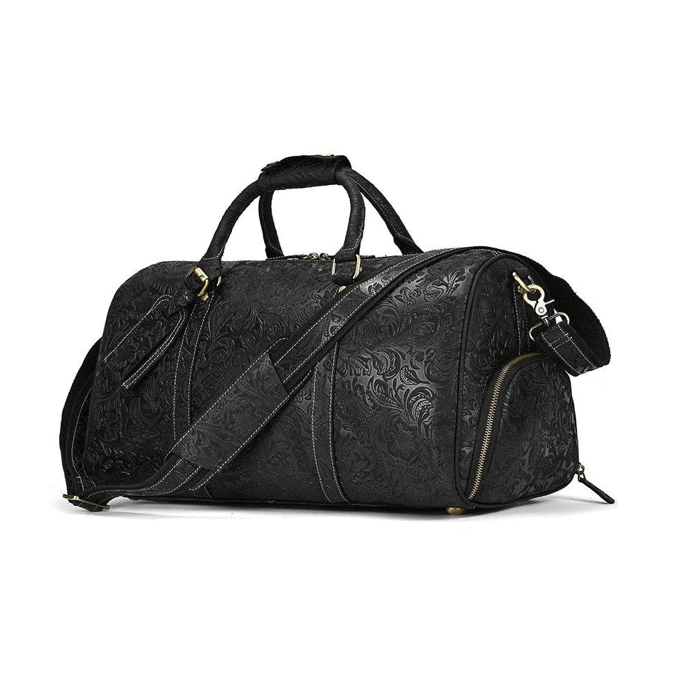 Genuine Cowhide Leather Travel Duffle Bag Men’s Weekend Bag Shoe Pocket - VacationGrabs