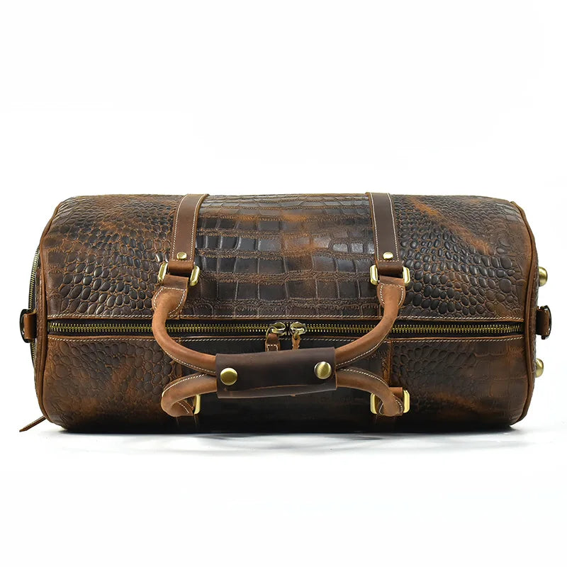 Rolling Genuine leather hand luggage travel bag with wheels