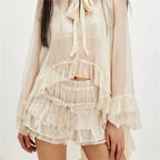 VacationGrabs Womens Layered Frilly Ruffle Micro Lolita Bloomers Y2k Low Rise Satin Shorts Lace Fluffy Boxer Mini Boyshorts Panties