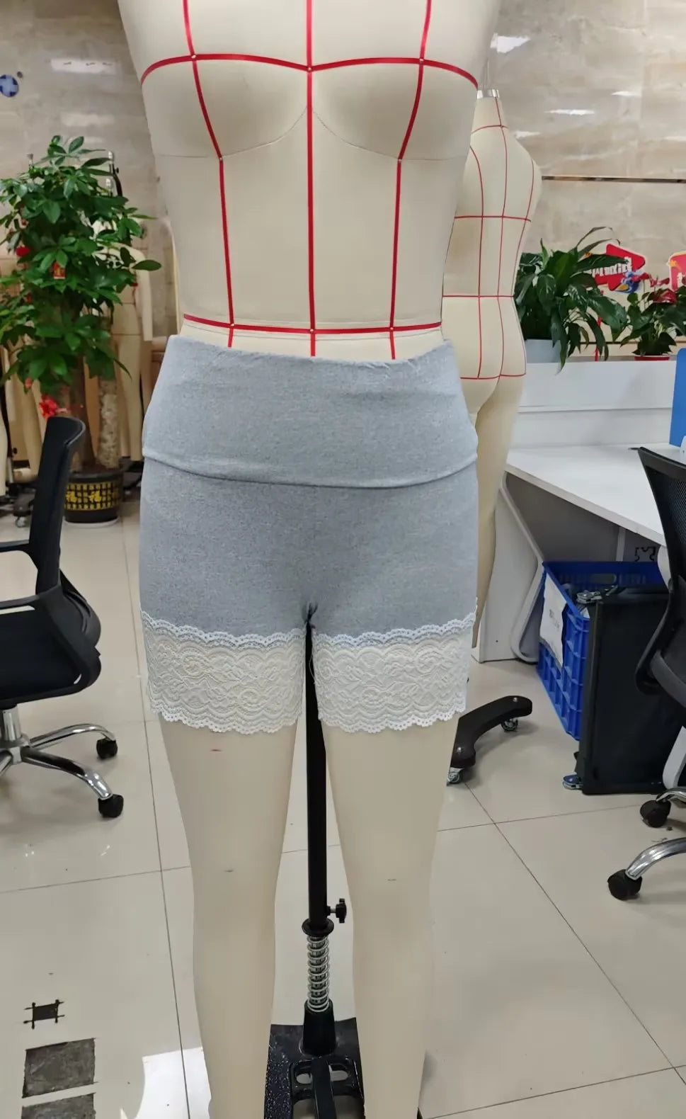VacationGrabs Chic Y2K Style Fold Over Waist Lace Trim Biker Shorts for Women Solid Color Soft Safety Shorts Casual Daily Loungewear
