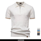 AIOPESON Men's Solid Color Sport Zipper Polo Shirt Athletic Social Polo Shirts for Men Office Slim Fit Polo