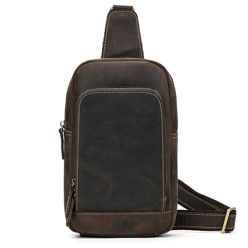 Crazy Horse Leather Men’s Chest Bag Top Layer Cowhide Sling - VacationGrabs