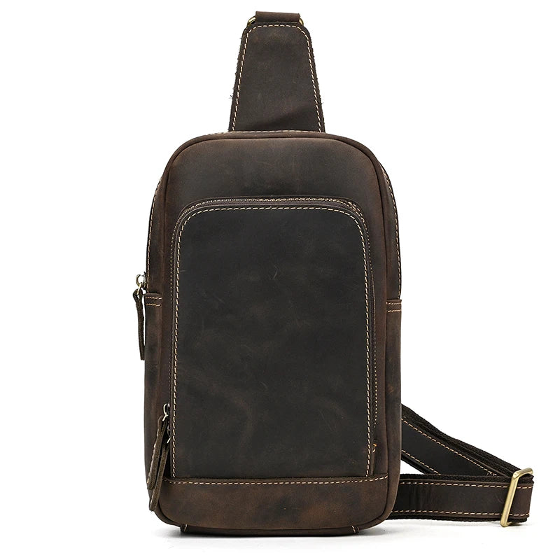 Newsbirds High Quality Big Chest Bag Real Cowhide Leather Chest Bags Crazy Horse Leather Men's Sling Bag Chest Pack For Man Male