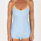 VacationGrabs Womens Monokini Swimsuit Tight Fitted Contrast Trim Scoop Neck Spaghetti Strap Open Back Bathing Suit Casual Swimwear